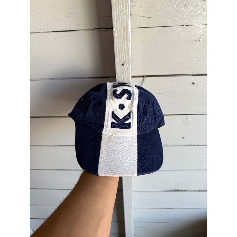 K-Swiss Vintage Navy Blue White Striped Baseball Cap Hat Adjustable Cotton Logo